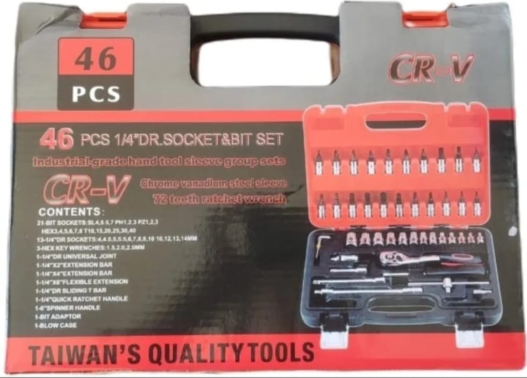 JUEGO DE LLAVES DINAMOMETRICAS KIT DADOS Y PUNTAS 46 Pcs 1/4 PLATEADO