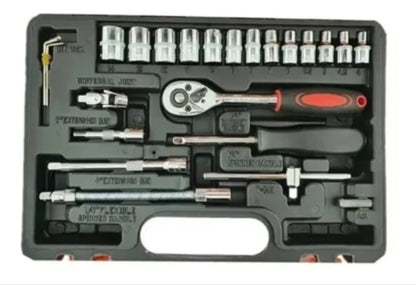 JUEGO DE LLAVES DINAMOMETRICAS KIT DADOS Y PUNTAS 46 Pcs 1/4 PLATEADO